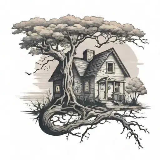 House With Tree Growing Through And Around It