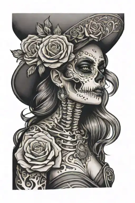 Mexican Arm Tattoo Stylish Looking Skeleton Women With Full Of Rose