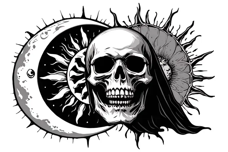 Death Skull With The Sun And Moon On Either Side Profile Grim Reaper Sicle