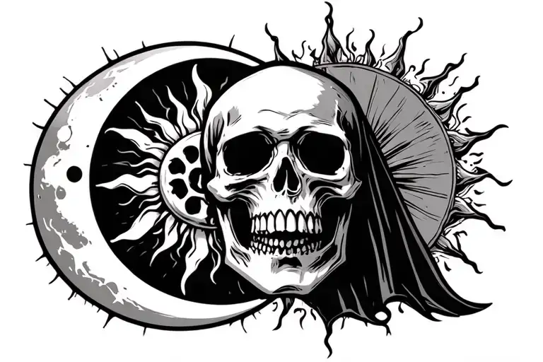 Death Skull With The Sun And Moon On Either Side Profile Grim Reaper Sicle Cartoon