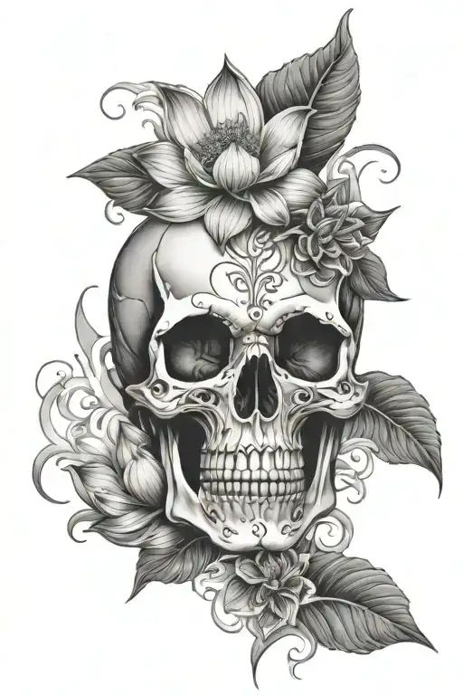 Skull With Smoke And Lotus Flower