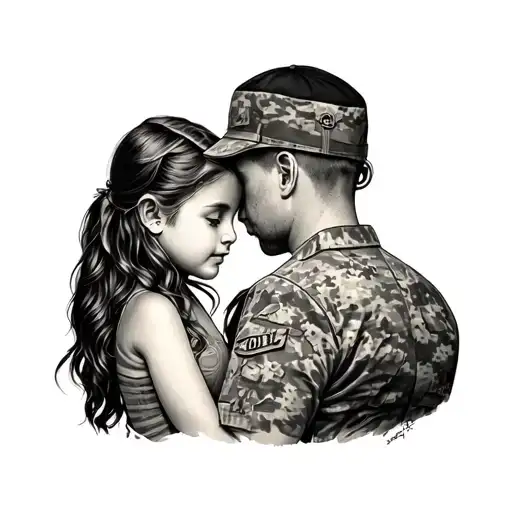 Forearm Tattoo Mourning Of A Military Father With His Daughter From Behind