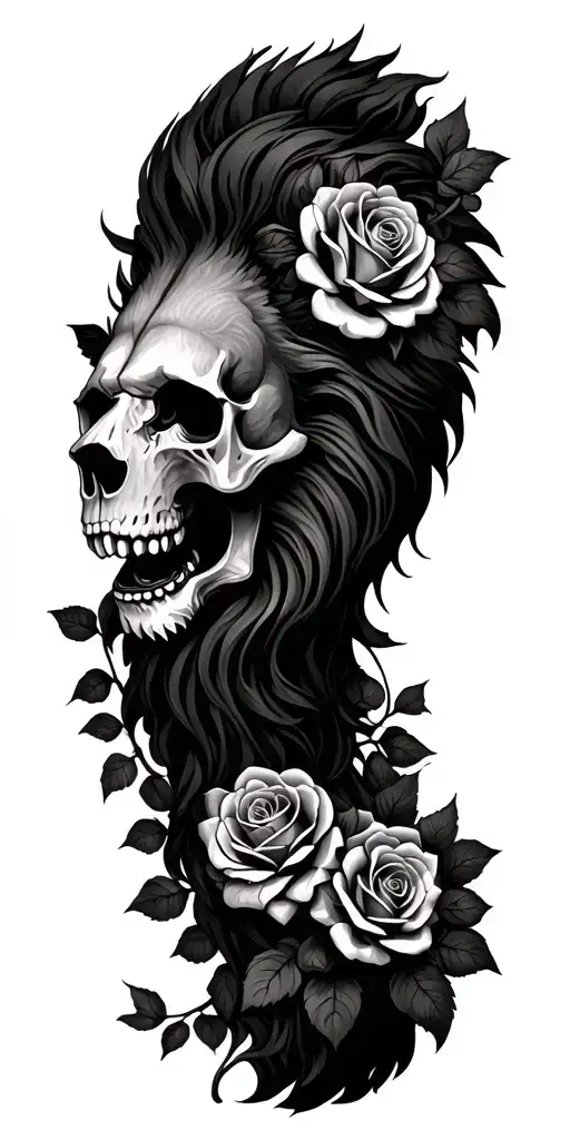 Lion Head Skulls Roses Vines Wrapping