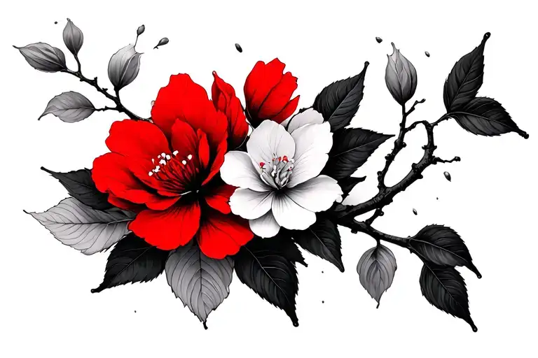Sakura With Red Flowers And Black Y2k With Haert Make