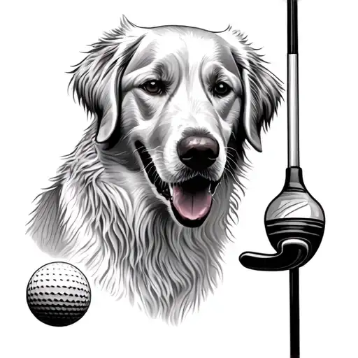 A Realistic Portrait Of A Golden Retriever Golfing