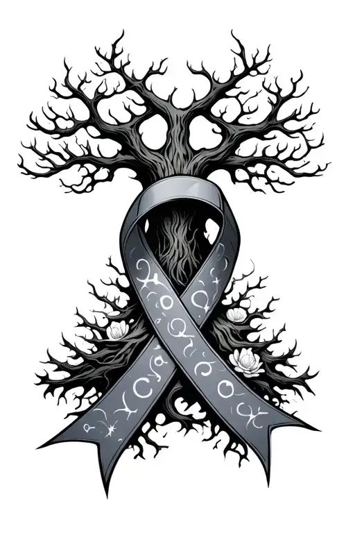Yggdrassil And Cancer Ribbon Wrapped