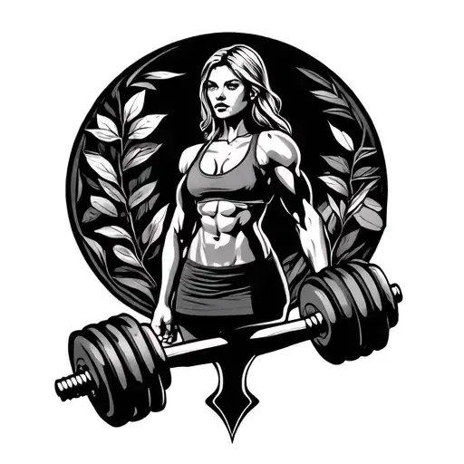 Love Symbol With Elements Like Gym Dumbbell And Nature Interwine And A Girl With Muscles