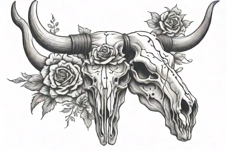 Longhorn Cow Skull With Flower Intertwined