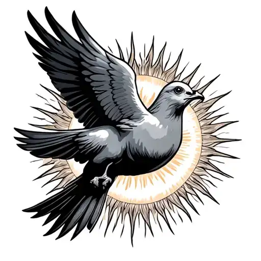 Dove Flying With The Sun