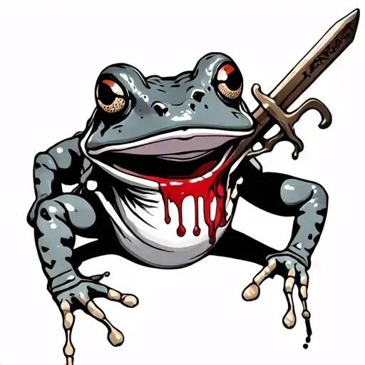 Horror So A Kind Of Cartoony-ish Frog With Some Kind Of Weapon And Blood And Guts