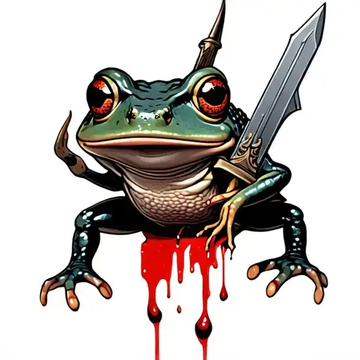 Horror So A Kind Of Cartoony-ish Frog With Some Kind Of Weapon And Blood And Guts Heavymeatl
