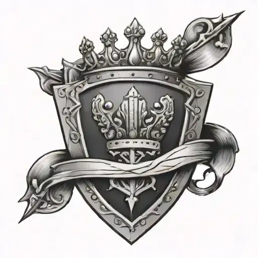 Shield With A Crown Hanging Off The Side