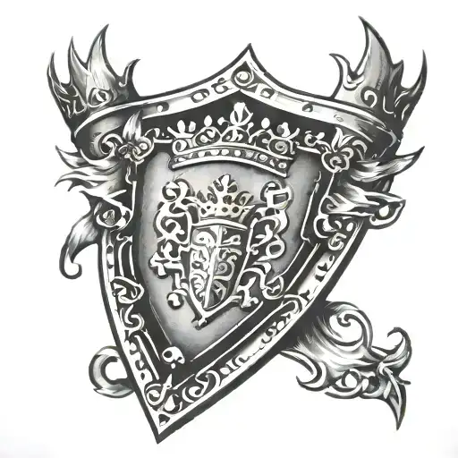 Shield With A Crown Hanging Off The Side