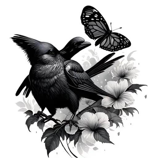 Crow And Butterfly Perched Ontop