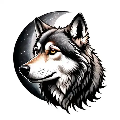 Wolf Tattoo With Moon