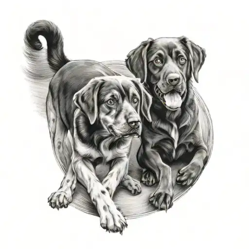 A Portrait Style Tattoo Of Your Son Cameron And Nephew Blake Playing With Your Black Lab Porter