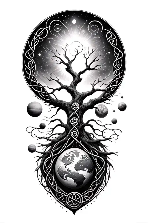 Celtic Tree Of Life Surrounded By Planets Orbiting