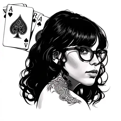 30 Years Old Girl With Glasses And Black Jack Cards