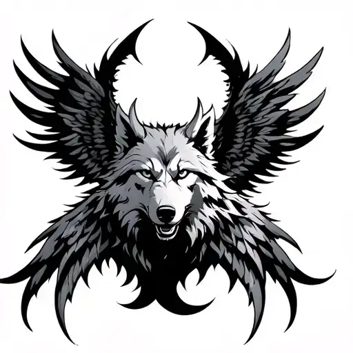 Moon Tribal Wolf Demon Wings Spread Wide