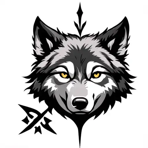 Strong Wolf Eyes And Uruz Rune Symbolizing Strength