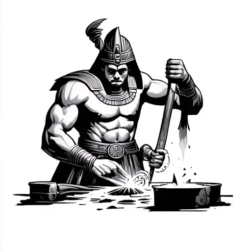 Egyptian God Blacksmith Working His