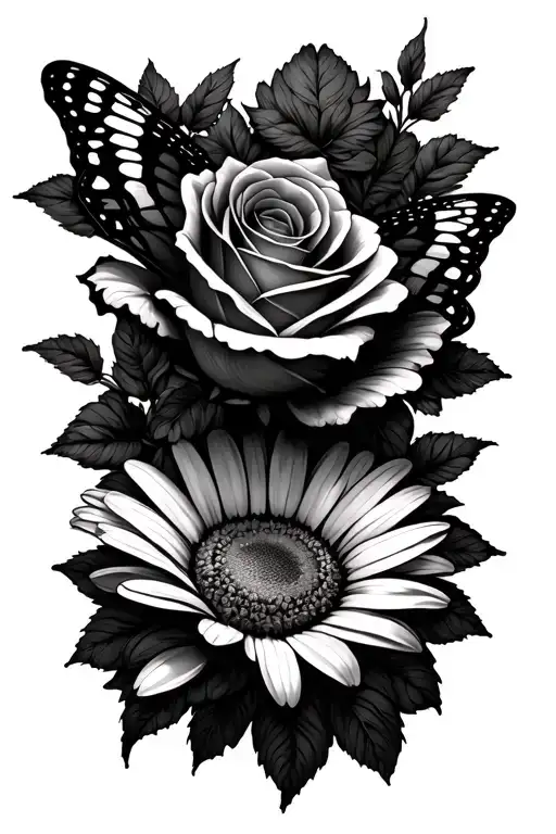 Rose Butterfly And Daisy