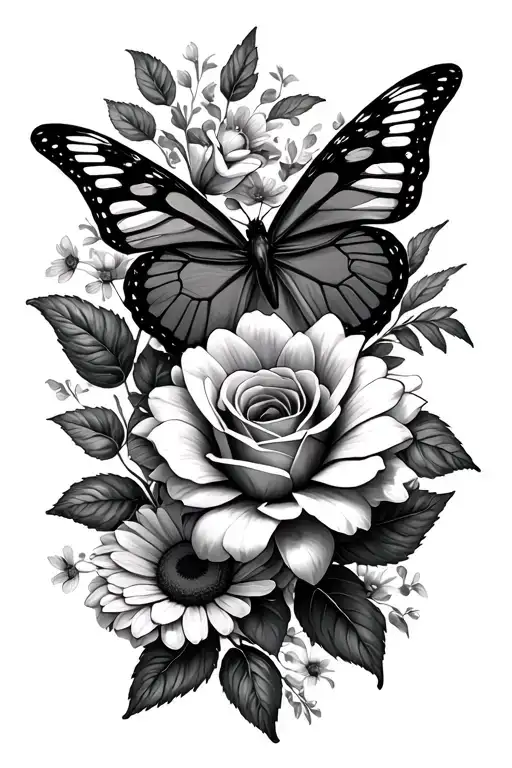 Rose Butterfly And Daisy Lily