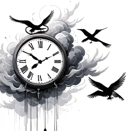 Clock Clouds Background With Birds