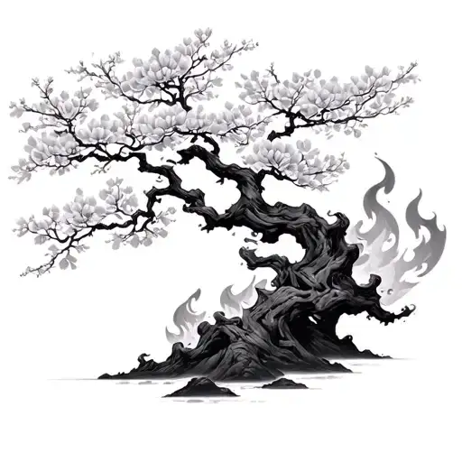 Japanese Cherry Blossom Tree On Fire