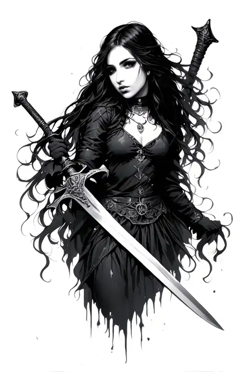 Gothic Girl Holding Sword