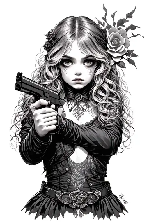 Gothic Girl Holding Gun
