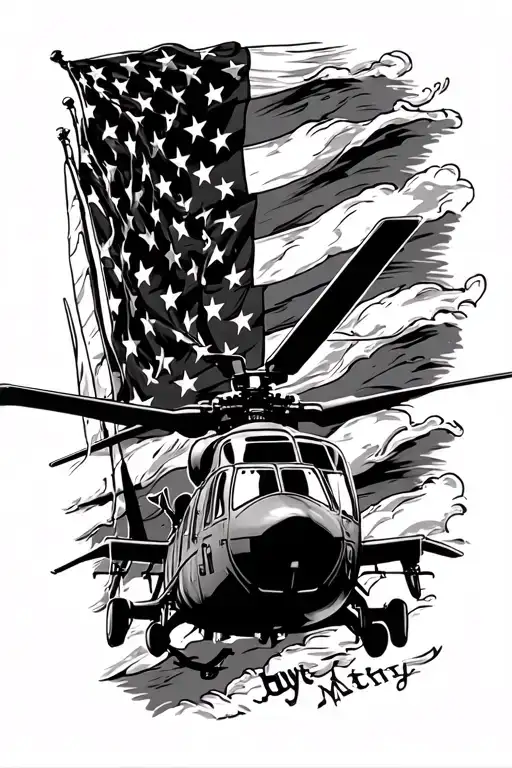 Huey Helicopter American Flag