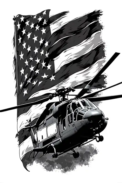 Huey Helicopter American Flag