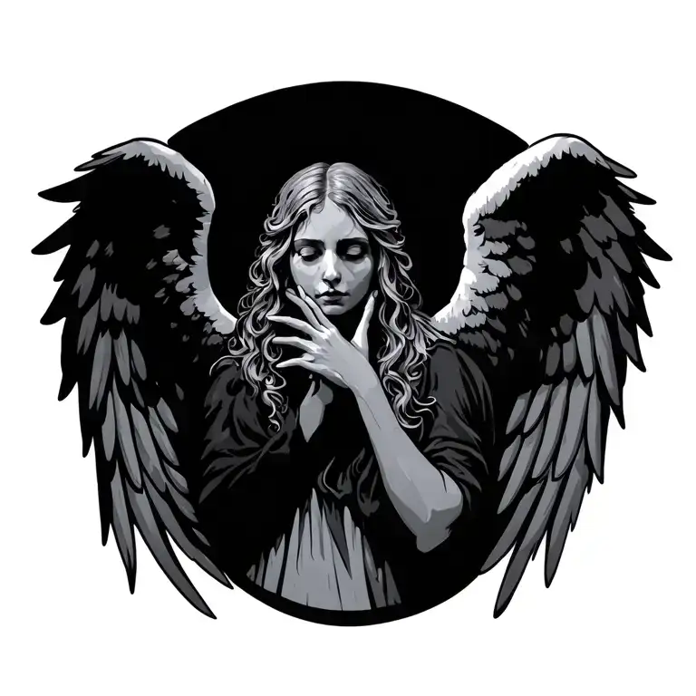 Damaged Angel Wings With Hands