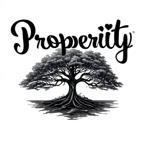 Prosperity Word Cursive And Tree Incorporated In The Background Subtly
