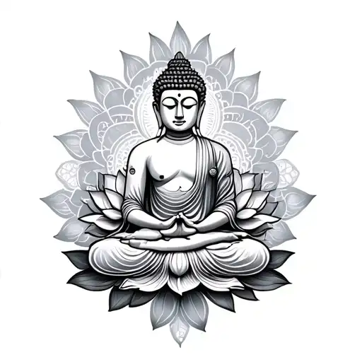Buddah With Lotus Flower And Mandala