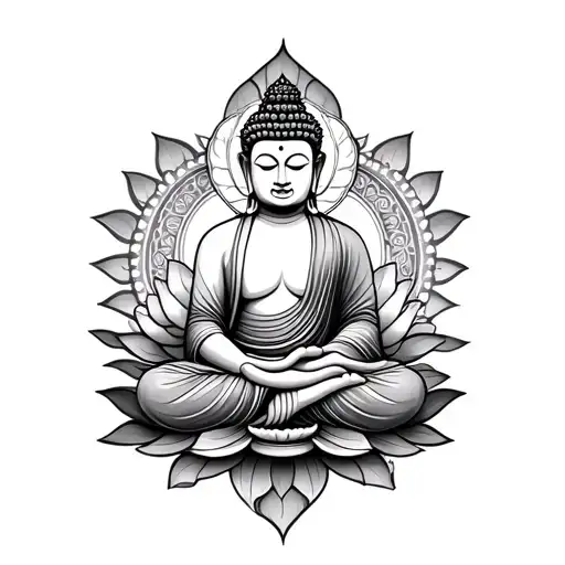 Buddah With Lotus Flower And Mandala