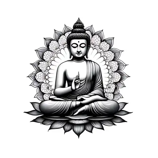 Buddah With Lotus Flower And Mandala
