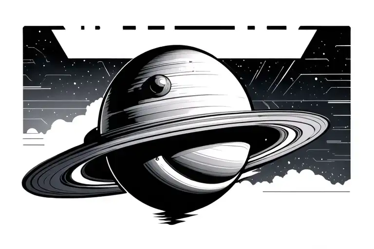 Saturn And Crescent Moon Tattoo Mens Techno Futurism