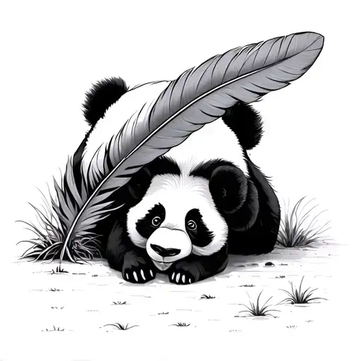 Stacked Feathers In A Desert With Panda Paws