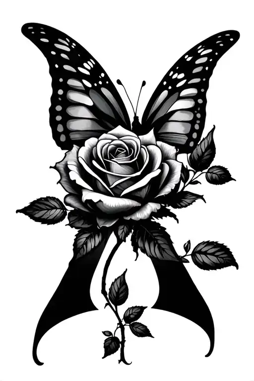 Rose And Butterfly With Invisible Letter K