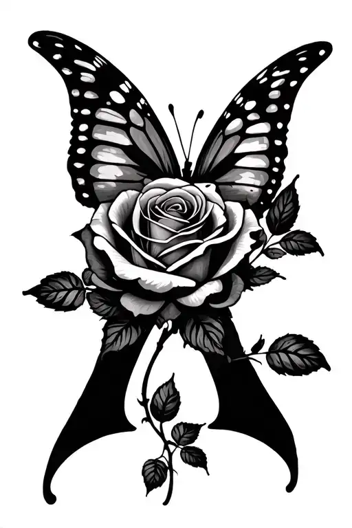 Rose And Butterfly With Invisible Letter K