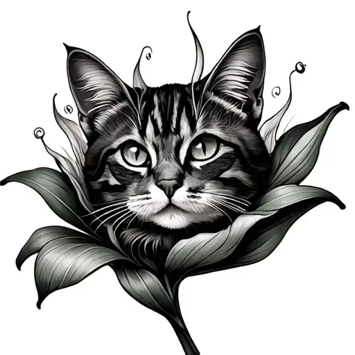 Tulip With A Cat Inside The Leaf