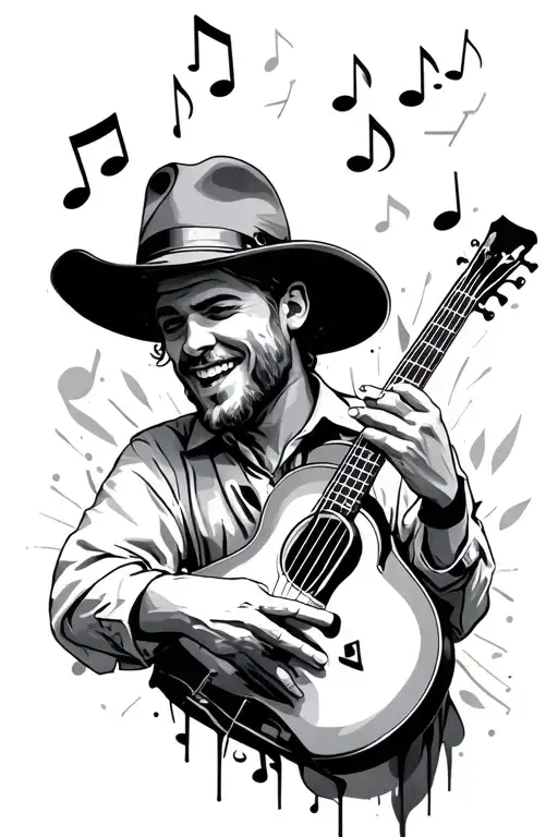 Contry Man Play Music Notes Floating