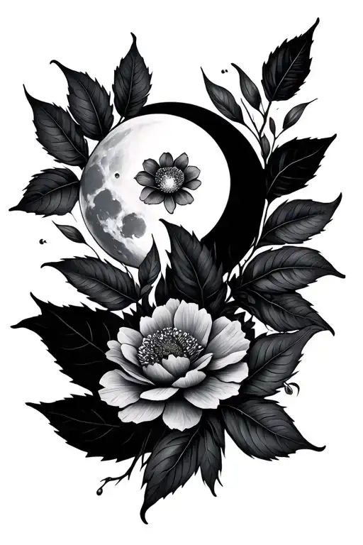 Leaves With Flowers And Moon