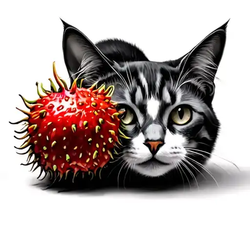 Cat And A Rambutan