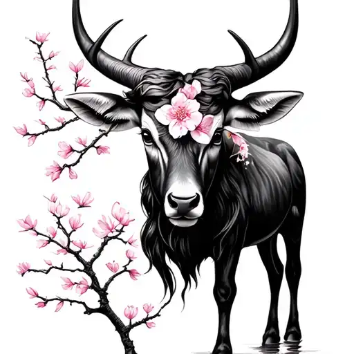 Cherry Blossom Tree And Taurus Zodiac Sign