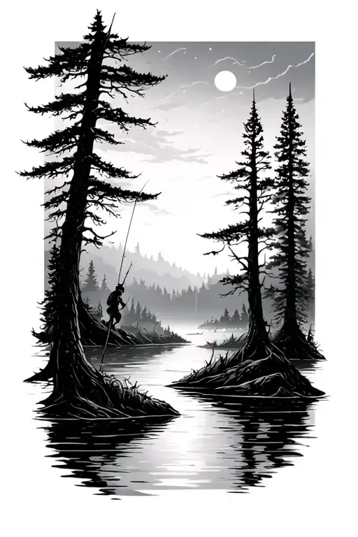 Nighttime Fishing Woods Surrounded