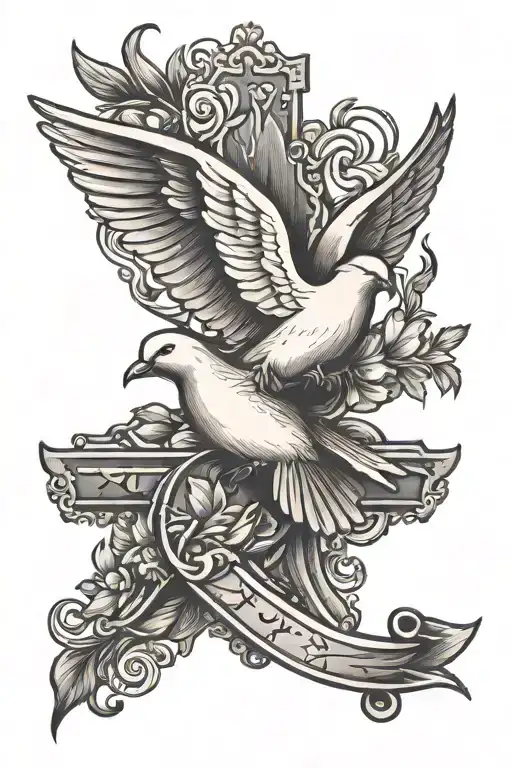 Cross And Dove Carrying An Olive