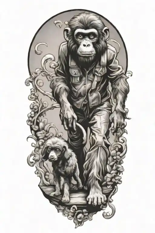 Monkey Walking A Poodle